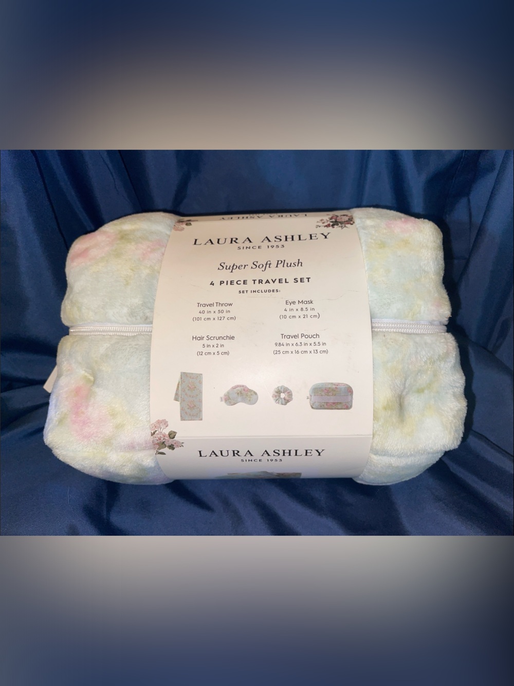 Laura Ashley Pastel Tie-Dye Plush Travel Set - Pink, Yellow, Blue